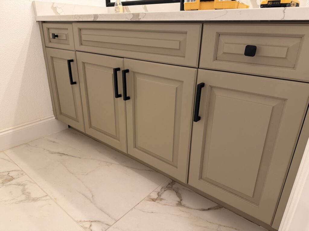 Close view of a painted vanity finish