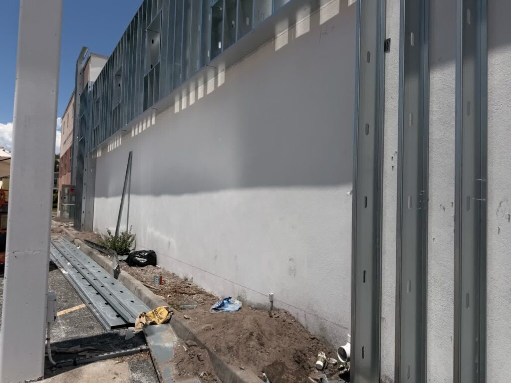 Commercial exterior wall while painting work was in progress