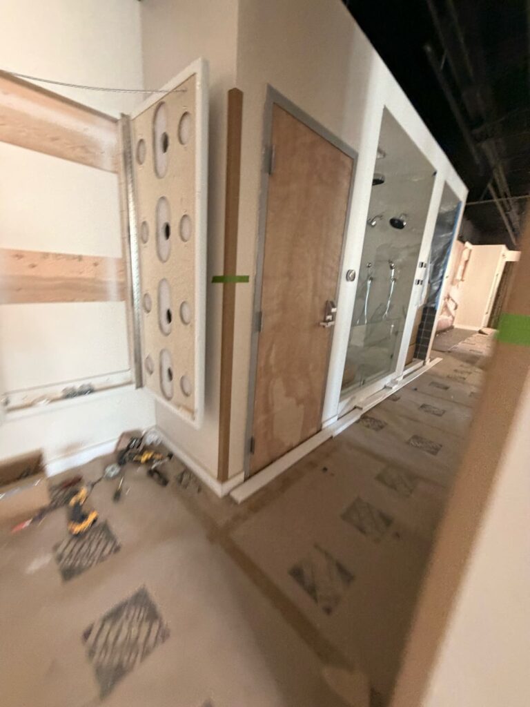 Commercial showroom walls during a later buildout stage
