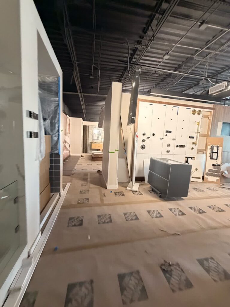 Commercial interior during continued showroom buildout